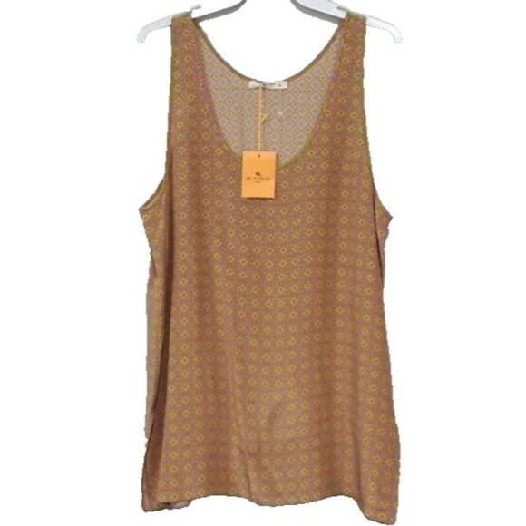 Etro Tops - Etro Milano Womens 100 % Silk Tank Top size 46 Eu Mustard Yellow Pink Floral NWT
